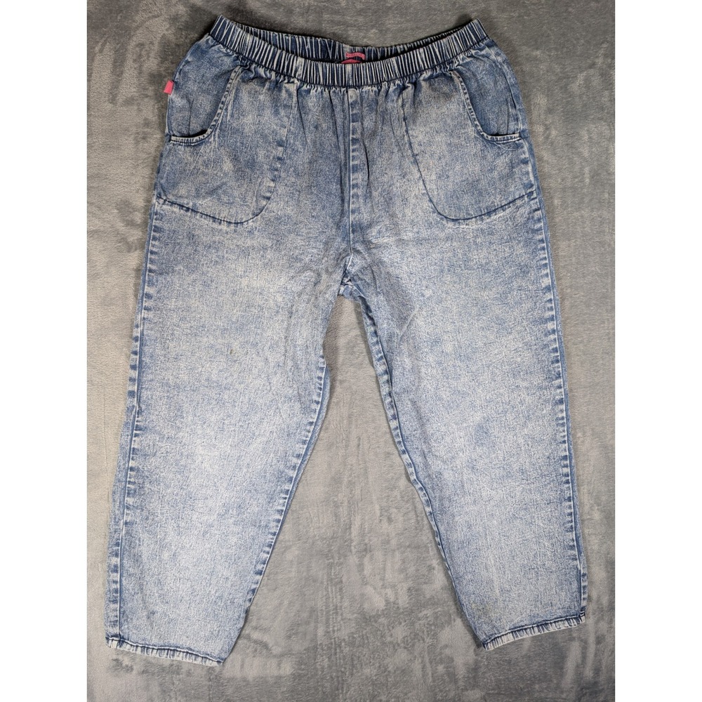 Woman Within 18WP Blue Acid Wash Pull-On Jeans Classic Fit Stretch Plus Petite